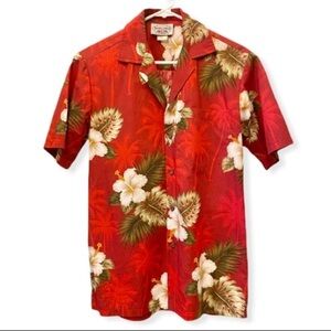 PACIFIC LEGEND Hawaiian Aloha Shirt Made In Hawaii, Red, Small, Floral, Surf